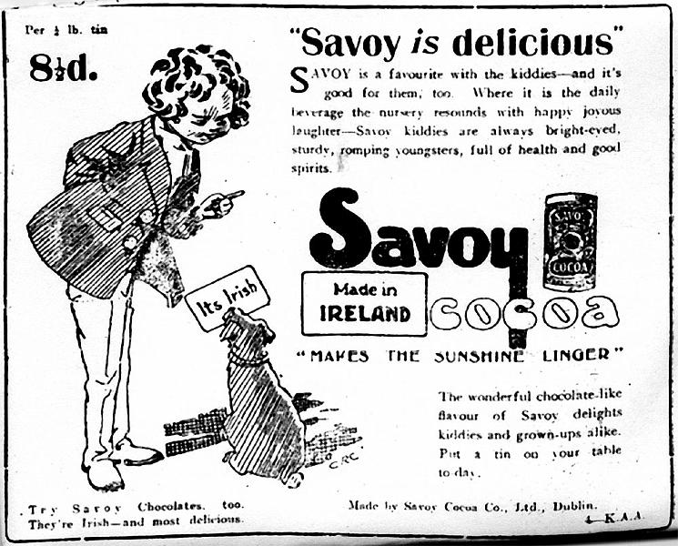 1921_Savoy_Chocolate.jpg - Savoy advertisement,The Gael,  28th of November 1921, pg14.