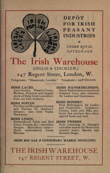 peasant_home_industries.jpg - 1908 'Depot for Irish Peasant Industries - Under Royal Patronage'. Advertisement for the Irish Warehouse.