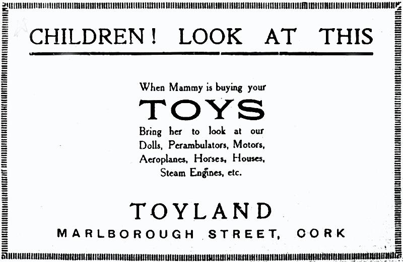 1921_Toyland_Toys.jpg - 1921 Toyland and N.K.M advertisements, The Gael, 26th of December 1921, pg.14.