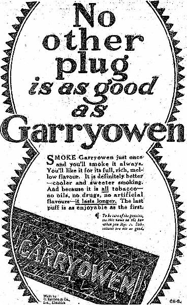 garryowen.jpg - 1921 Advertisement for Spillane's Garryowen Plug.