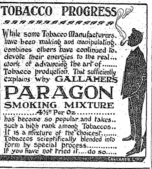 1906-gallaghers.png - 1906 Advertisement for Gallagher's, from the Irish Independent.